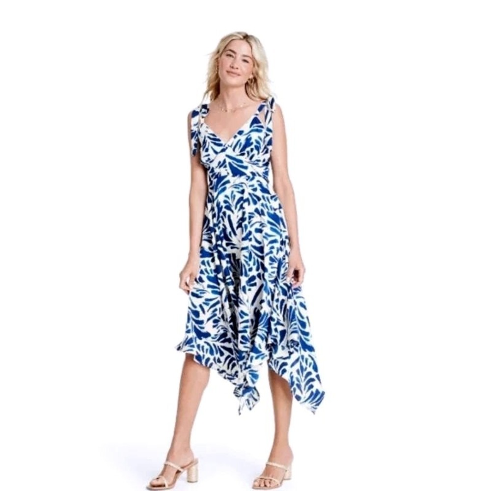 NWT Alexis Target M Hi-Low Flare Slip Dress Lightweight Botanical Tie Strap Y2K